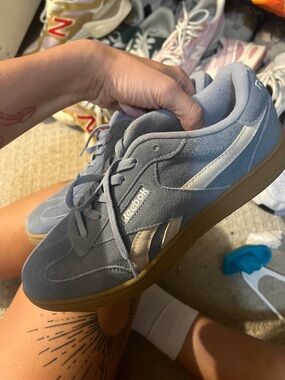 Reebok Suede Low-Top Sneakers in Light Blue and Gum